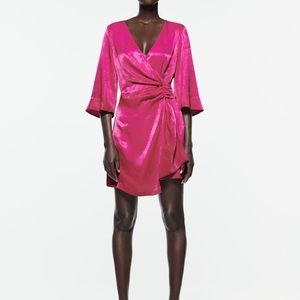 ZARA FUCHSIA SATIN WRAP DRESS